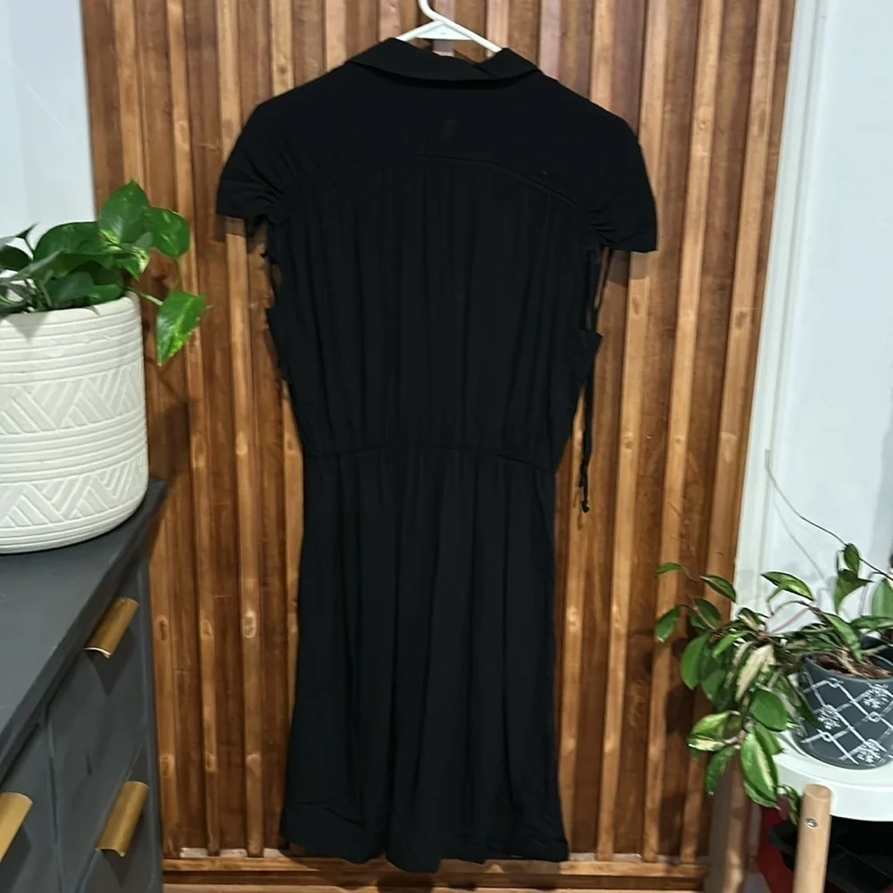 Anthropologie Black Mini Dress with Tie Sleeves